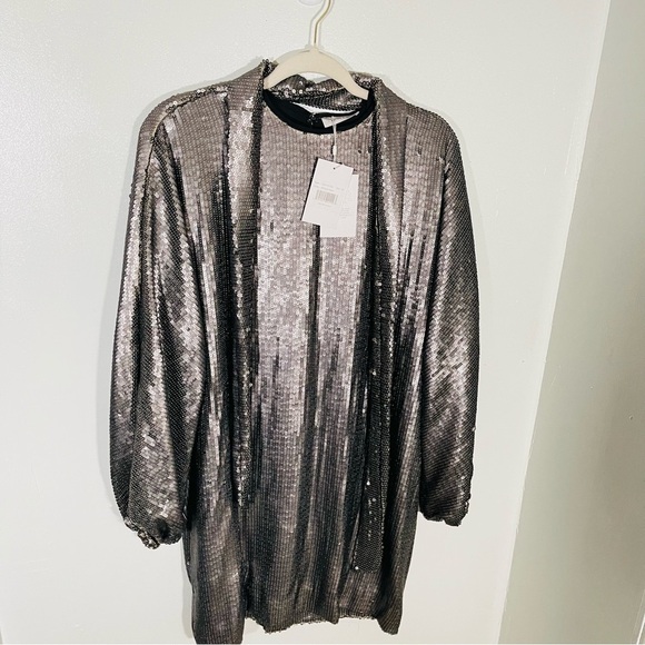 NWT Anine Bing Angie Sequin Belted Mini Dress Antique Silver Metallic Cocktail - Picture 8 of 10